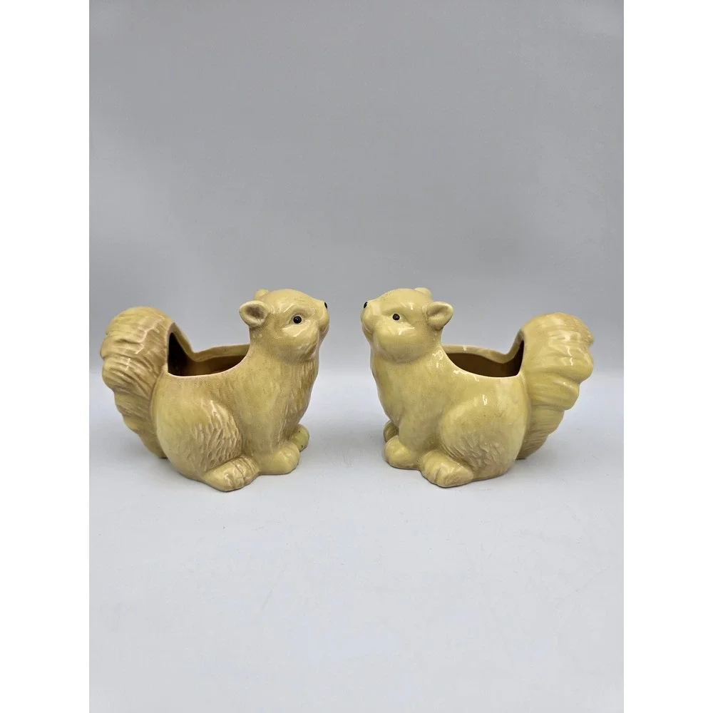 Squirrel‎ Candle Holder Set Unisex OS Yellow Good Ceramic Woodland Retro MCM